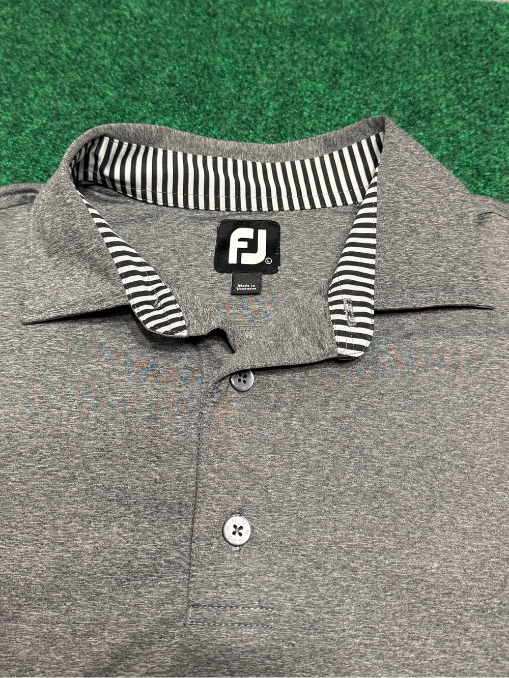 FootJoy Gray Performance Polo with Striped Inner Collar (Size Large) - Picture 2 of 6